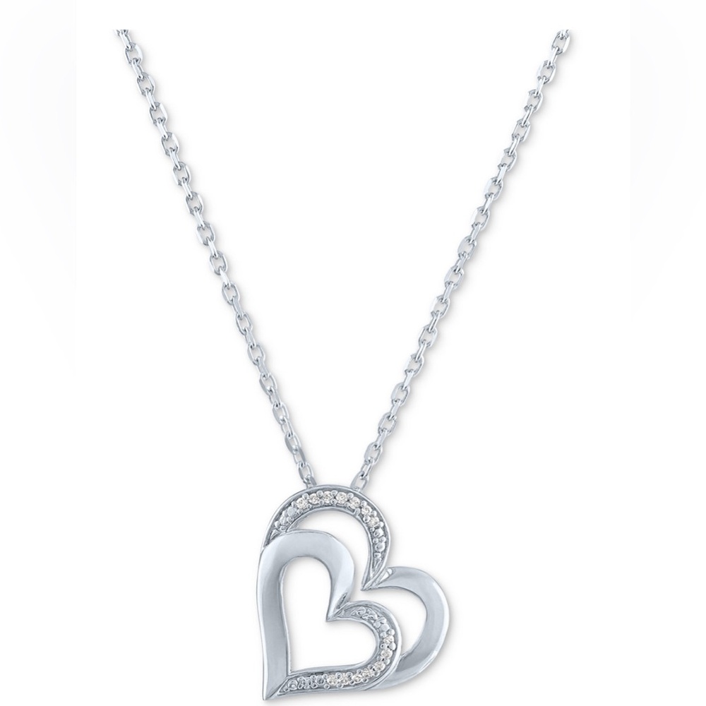 NWT Diamond Accent Double Heart Necklace in Sterling Silver